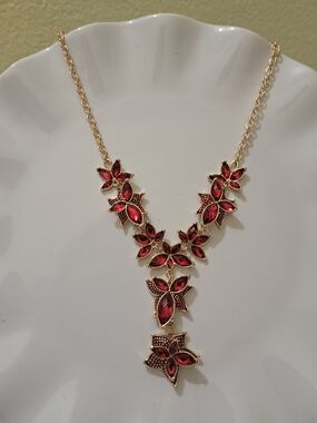 Napier Gold-Tone Necklace with Red Floral Cluster Design